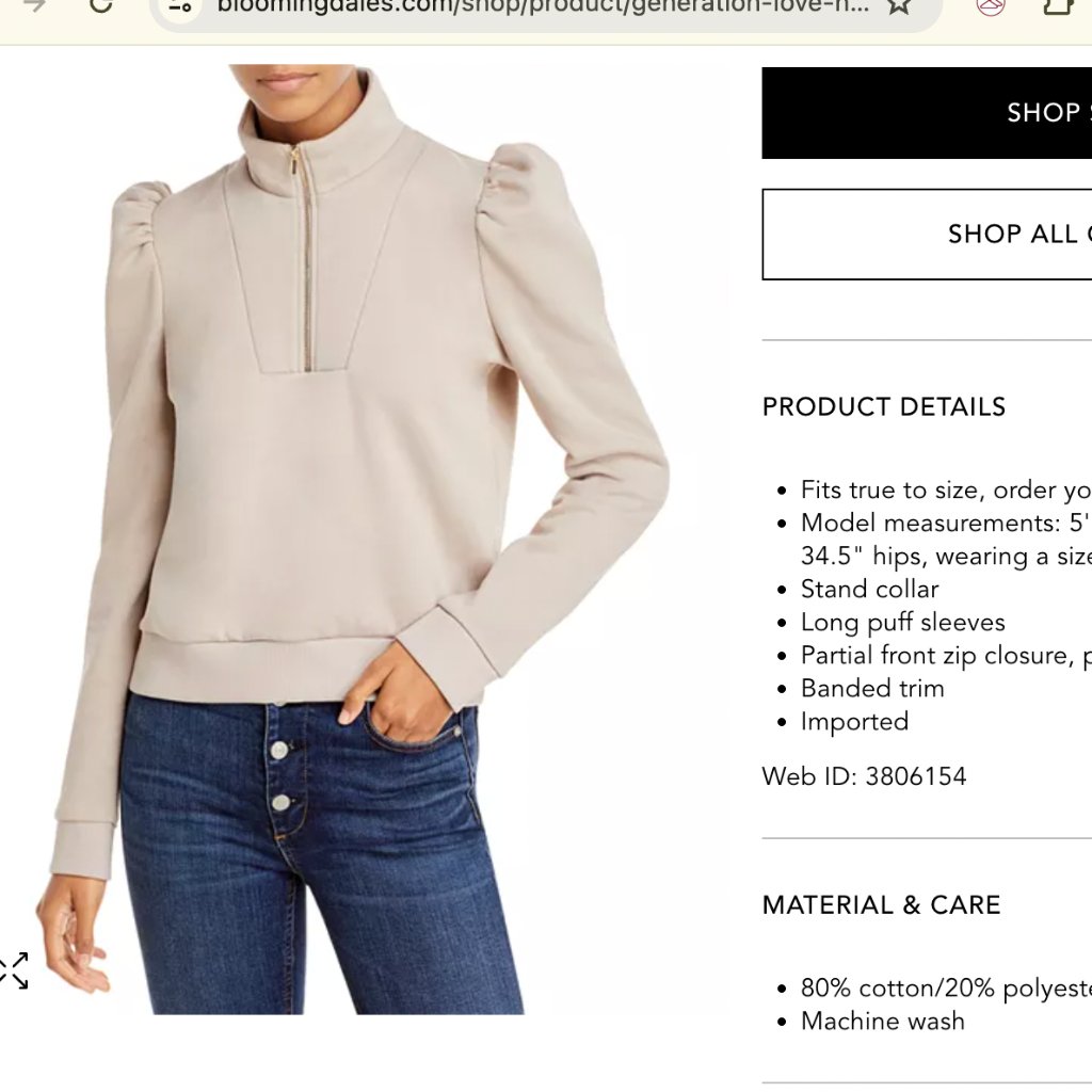 Generation Love Nariah Puff Sleeve Sweatshirt Taupe- Xs